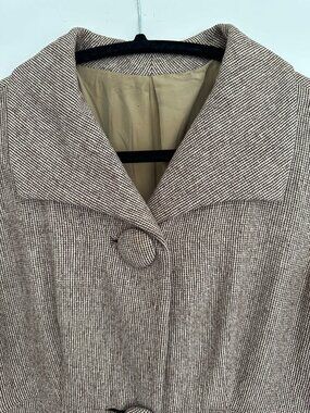 Vintage 1950s Princess Coat Duster Brown Tweed 3/4 Sleeve Inverted Back Pleat